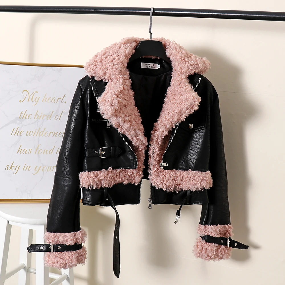 Manteau femme, Лоскутная кожаная куртка из овечьей шерсти, пальто для женщин, осенне-зимние кожаные куртки, верхняя одежда, chaquetas mujer