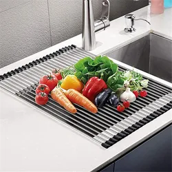 Escurridor de platos plegable, bandeja de drenaje, organizador de fregadero, almacenamiento para el hogar, accesorios de cocina, suministros de baño