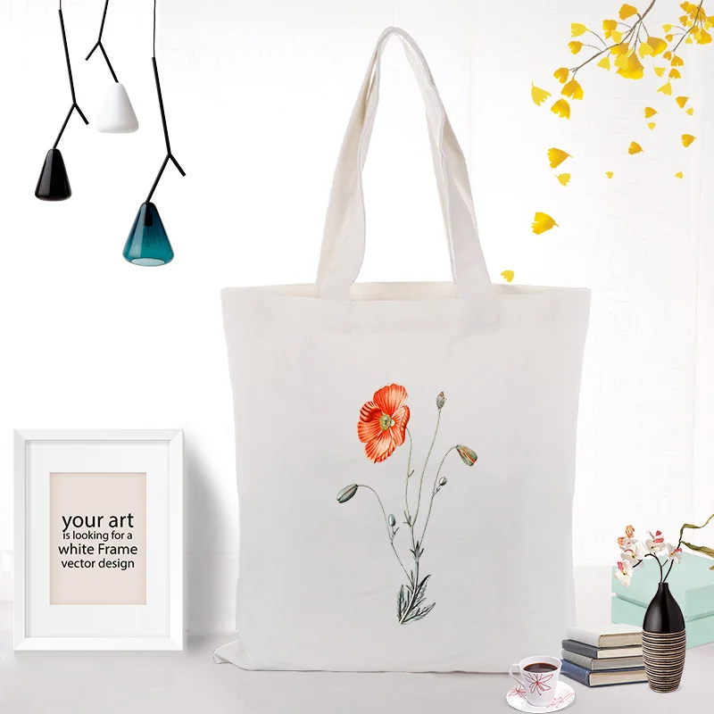 FLOWERS020 Сумка-тоут с цветком ежедневного использования на заказ Печать Холст Логотип сумка для покупок эко многоразовая утилизация текста DIY - Цвет: FLOWERS020