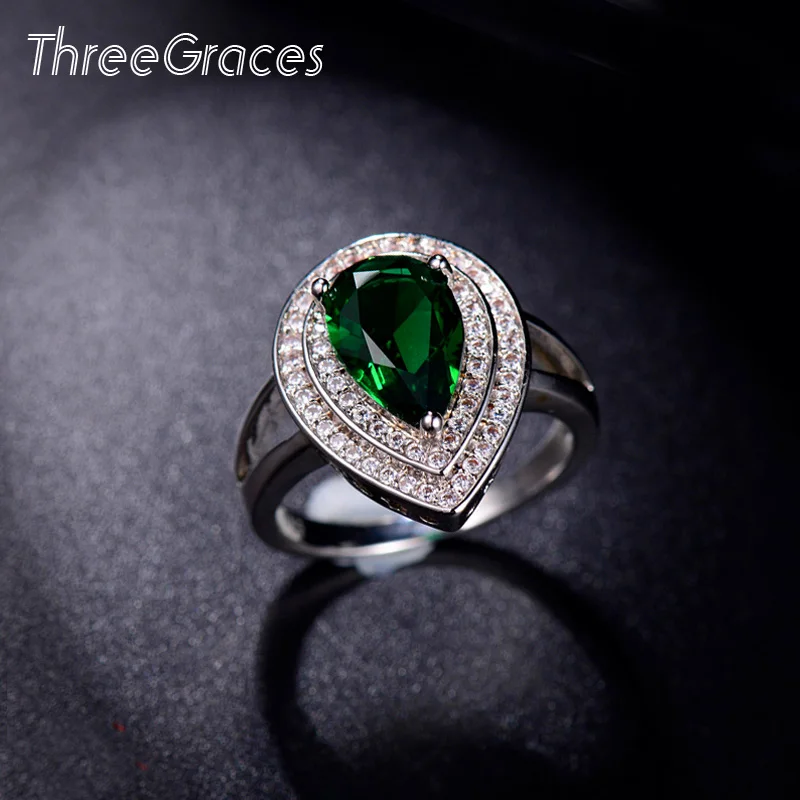 Классические большие темно зеленые кубические циркониевые кольца ThreeGraces с