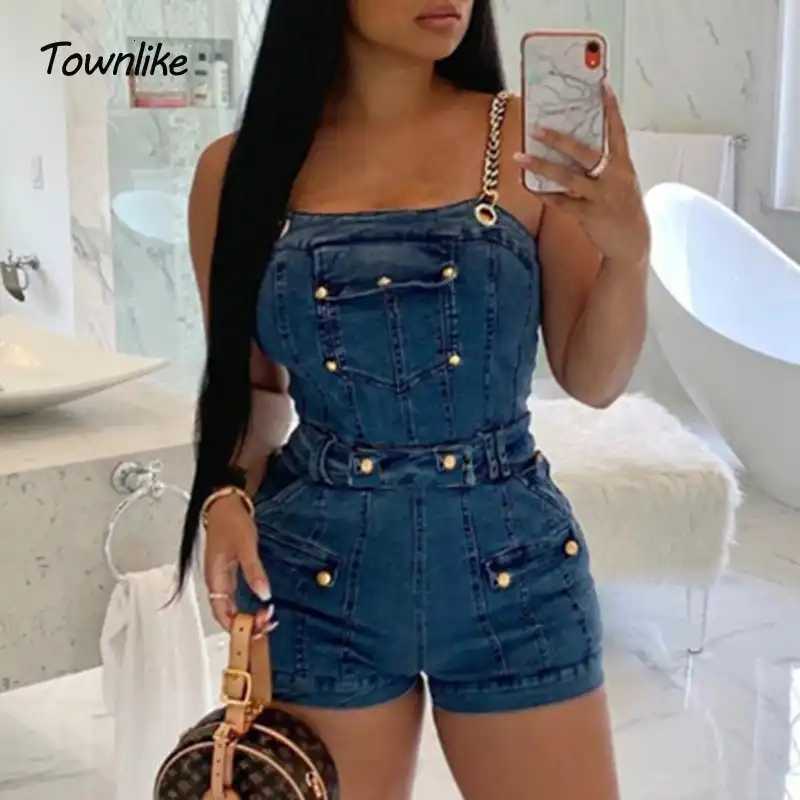 denim dress with gold chain straps