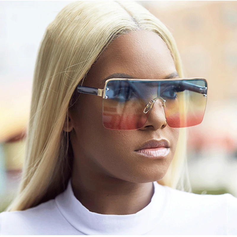 Mode Übergroßen Quadratischen Sonnenbrille Frauen Vintage Flache Top Sonnenbrille Weibliche Luxus Regenbogen Farbe Damen Sommer Urlaub Shades – Detail 1