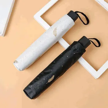 

Black and White Feather Sunny Rain Umbrella Vinyl Sun Protection Men Anti-UV 8K Parasol Women Windproof Waterproof Umbrella