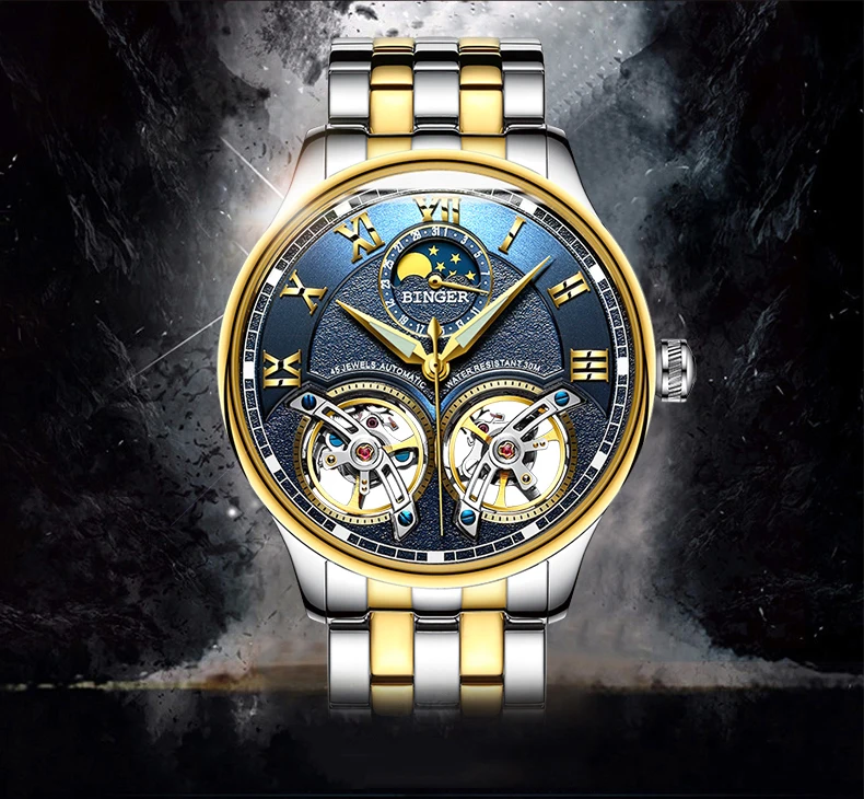 Tourbillon BINGER, мужские часы, Лидирующий бренд, роскошные деловые механические часы, мужские автоматические водонепроницаемые часы с скелетом, Montre Homme