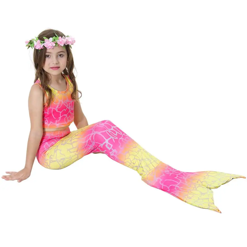 Дизайн; Костюм Русалки для девочек; купальный костюм или вечерние костюмы для косплея; красивое желтое бикини и хвост русалки для плавания