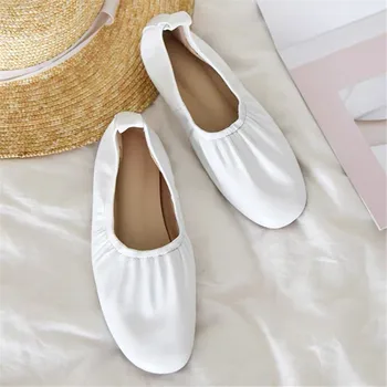 

Spring Genuine Leather Women's Flats Solid Pleated Soft Flats Luxury Fashion Loafers Slip-on Shallow Women's Casual Shoes