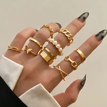 IPARAM Bohemian Gold Geometric Hollw Out Wide Ring Set Women's Vintage Butterfly Circle Joint Ring Boho Finger Rings Jewelry