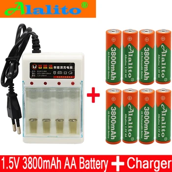 

New Brand AA rechargeable battery 3800mah 1.5V New Alkaline Rechargeable batery for led light toy mp3 Free shipping with charger