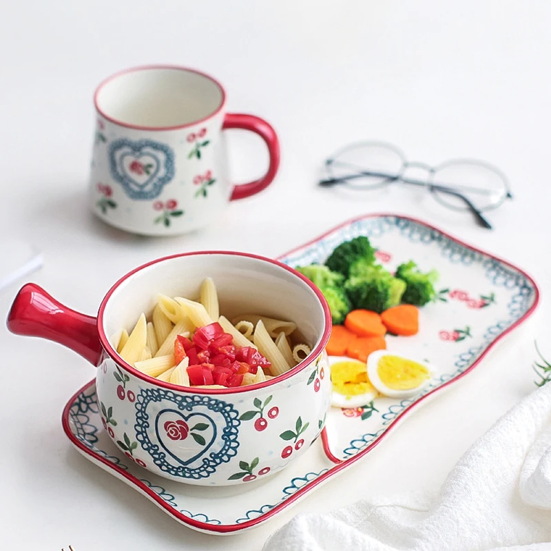 

Japanese Creative Breakfast Tableware Set for One Person Net Red Ins Wind Cute Oatmeal Breakfast Bowl Dishes and Plates Sets