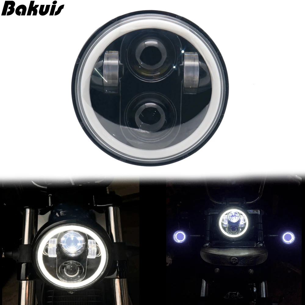 

5-3/4 5.75 Inch Projector LED with halo Driving Light Motorcycles Headlight for Street Bob Nightster Night Rod Headlamp