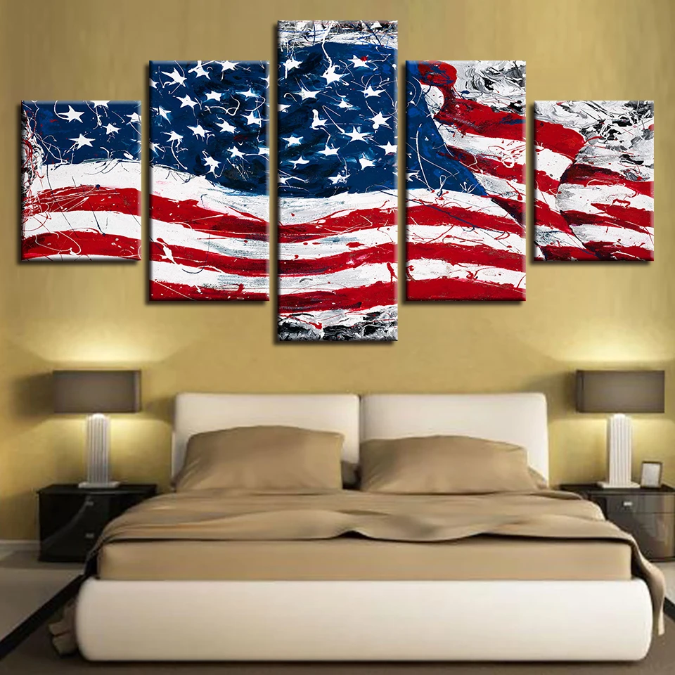 

HD Home Decoration Modern Canvas Living Room Printed 5 Panel National Flag Pictures Painting Wall Art Modular Poster Frame