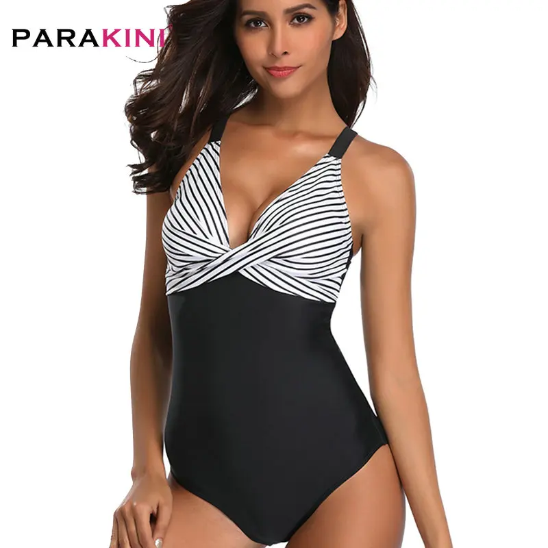 

PARAKINI New Patchwork One Piece Swimsuit Plus Size Tankini Women Swimming Beachwear Bikini Swimwear Backless Print Swimsuit