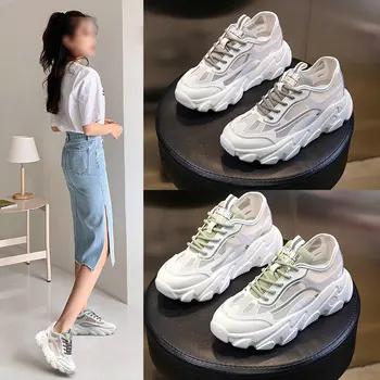 

2020 new summer breathable running shoes women thick bottom wild leather flat heel sports shoes for women ZP-136