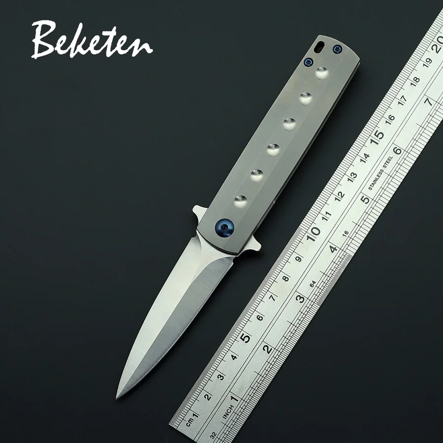 

BEKETEN SDk Flip Folding Knife 14c28n Steel Blade Titanium Alloy Handle Bearing Knife Outdoor Portable Hunting Survival Tactics Knife Utility Pocket Fruit Knives EDC Tools