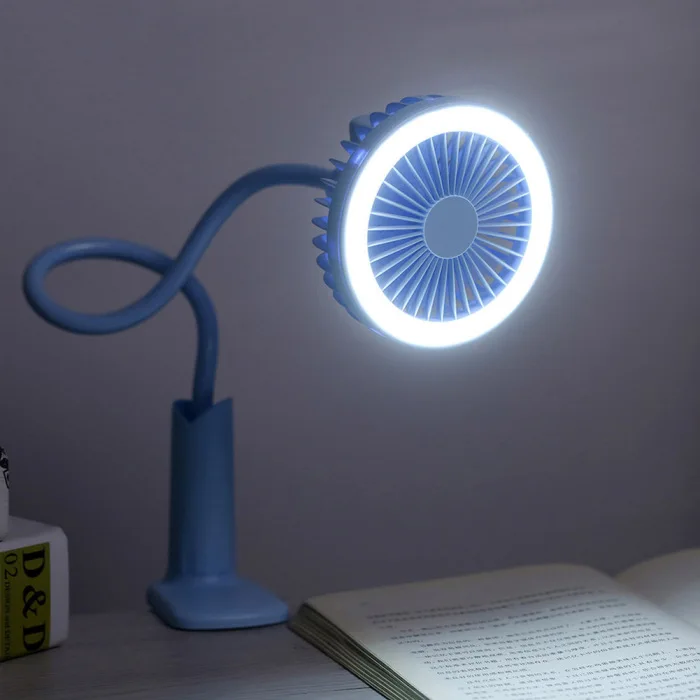 Portable Clip-on Stroller Fan LED Lamp USB Rechargeable Bendable Office Mini Fan TN88