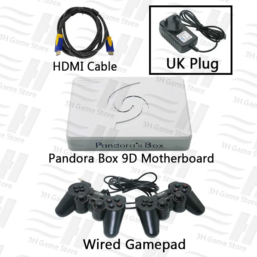 9d wired UK plug Pandora Box 9d с двойным проводным геймпадом беспроводной джойстик набор 2500 В 1 аркадная видеоигра Поддержка 3d tekken mortal kombat pacman - Цвет: 9d wired UK plug