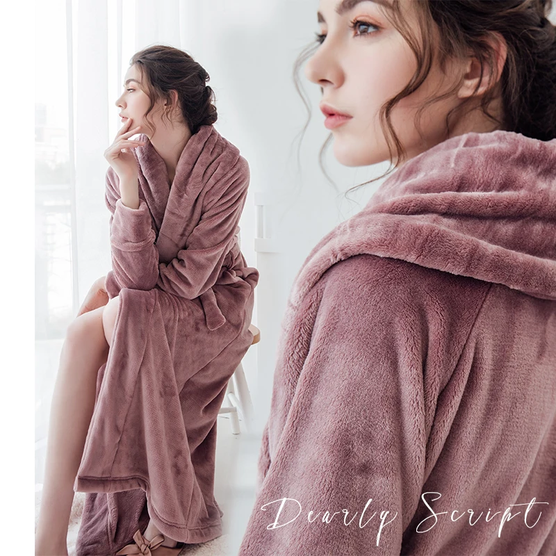 Женский и мужской ультрадлинный фланелевый банный халат в полную длину из