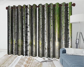 

3d Living Room Curtain Tall and Beautiful Birch Forest Romantic Landscape Modern Decoration 3d Blackout Curtains