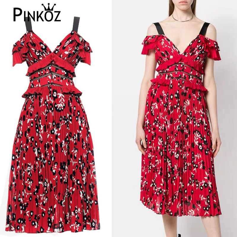 Pinkoz Runway Celebrity Style New Arrival Sexy Red Vintage Dresses Chiffon A-Line Gowns for Party Pageant Prince | Женская одежда