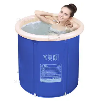 

Folding Bathtub Adult Thicken PVC Bathtub Kids Swimming Pool Insulation Bath Barrel Without Cover