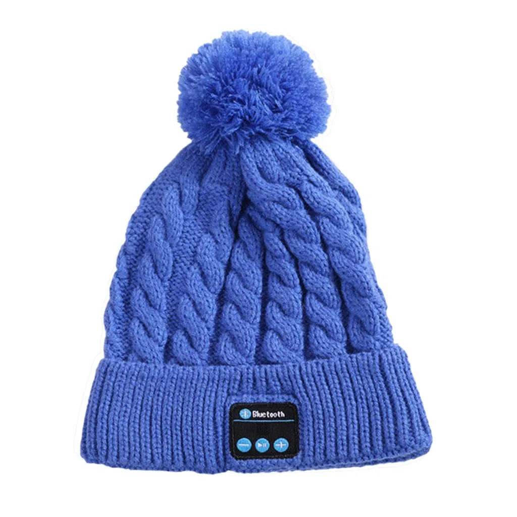 Feitong, зимние шапки для взрослых, для женщин, шапка бини, беспроводная, Bluetooth, Смарт, шапка, гарнитура, наушники, динамик, печать, шапка женска - Цвет: Blue