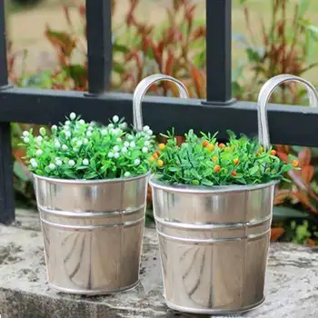 

8pcs Silver For Railing Home Decor Indoor Outdoor With Hook Rustproof Garden Iron Bucket Planter Universal Hanging Flower Pot