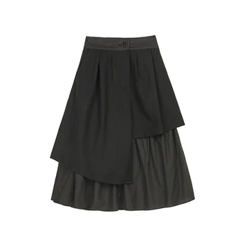 

iMucci 2020 New Spring Black High Waist Skirts Split Joint Ruffles Loose Personality Korean Fashion Women Skirt Tide TM1424