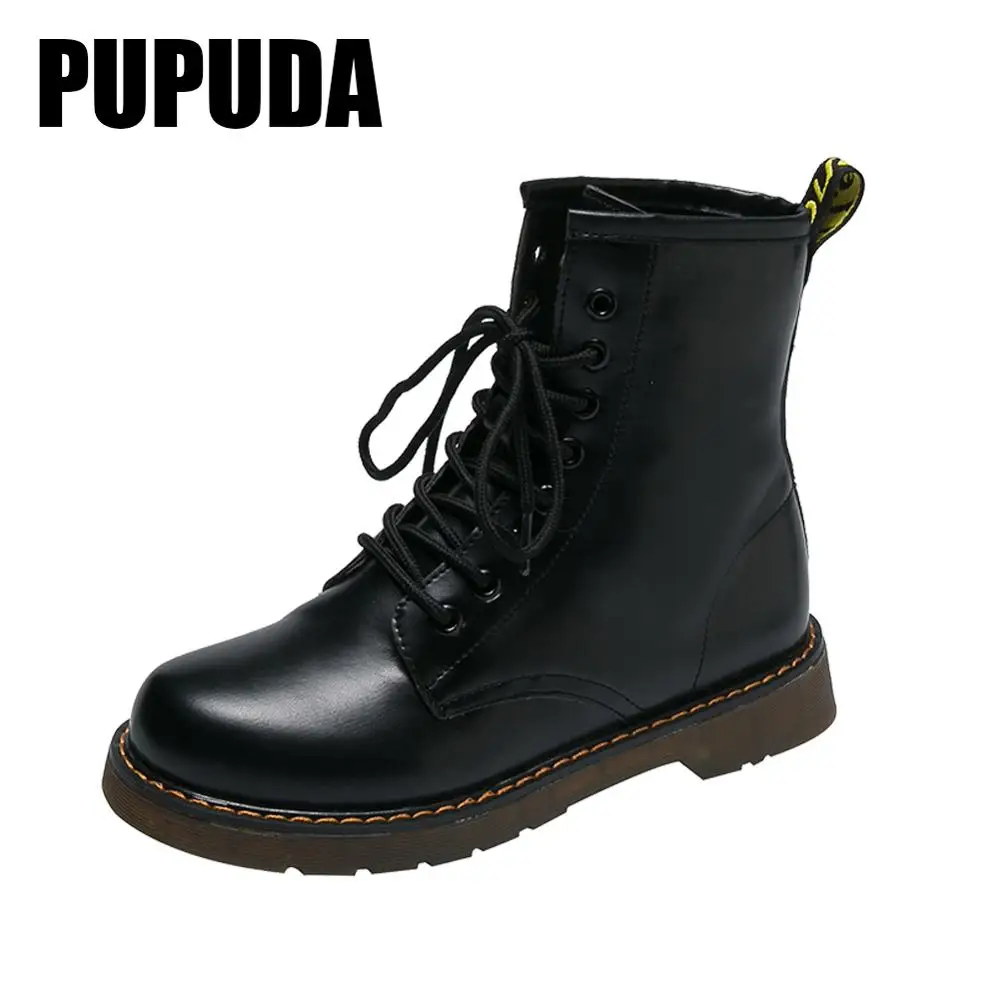 Классические женские ботинки PUPUDA новые Теплые ботильоны на платформе зимние для