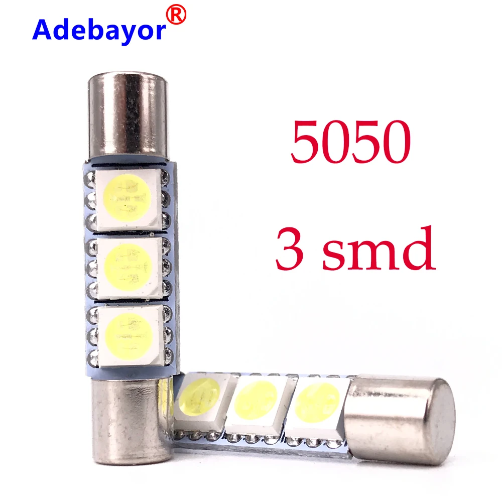 100pcs  T6.3 ڵ 㿵 ̷  C5W ȭ   T6 28mm 5050 3 SMD ڵ LED ũ  