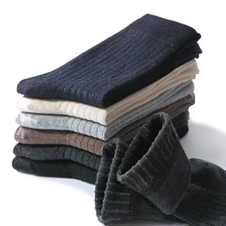 Men's Cotton Warm Socks New Style Black Stripe Business Man Socks Soft Breathable Winter for Male Crew Socks Plus Size (38-44)