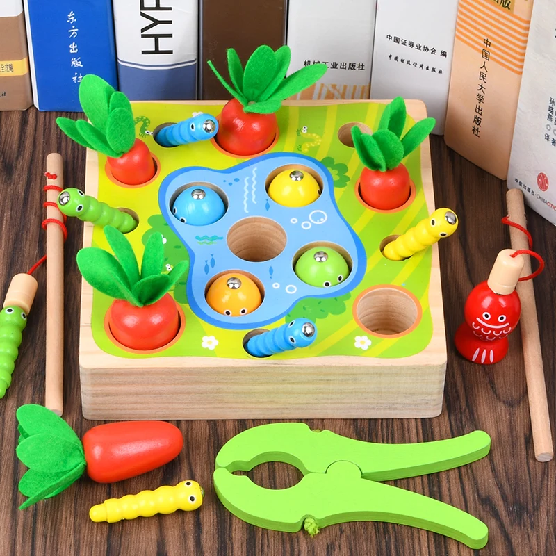 Magnetic Fishing and Pulling Radish Game Baby Wooden Toy Fun Farm Game Montessori Children Early Learning Aids Block Daycare Toy