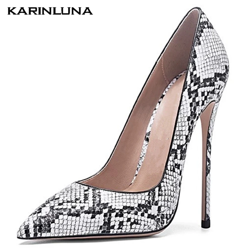 

Karinluna 2020 big size 45 sexy thin High Heels Party Lady Woman Shoes Women pointed toe snake veins heeled Pumps
