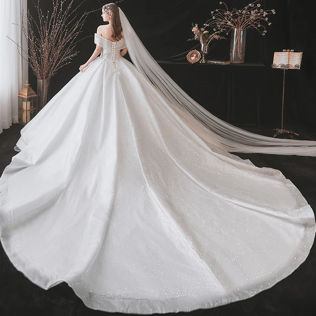 HLF44 Wedding Dress Off Thr Shoulder Spaghetti Strap Floral Print Illusion Fairy Robe De Mariage Sexy Elbise Uzun 2