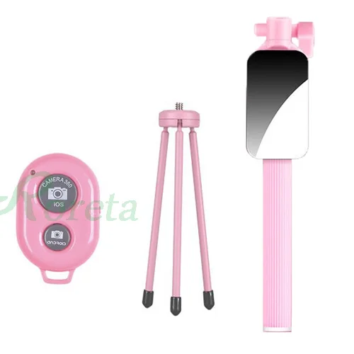 pink with tripod Roreta 3 в 1 беспроводной Bluetooth селфи палка с зеркалом складной мини штатив расширяемый монопод с Bluetooth пультом дистанционного управления - Цвет: pink with tripod