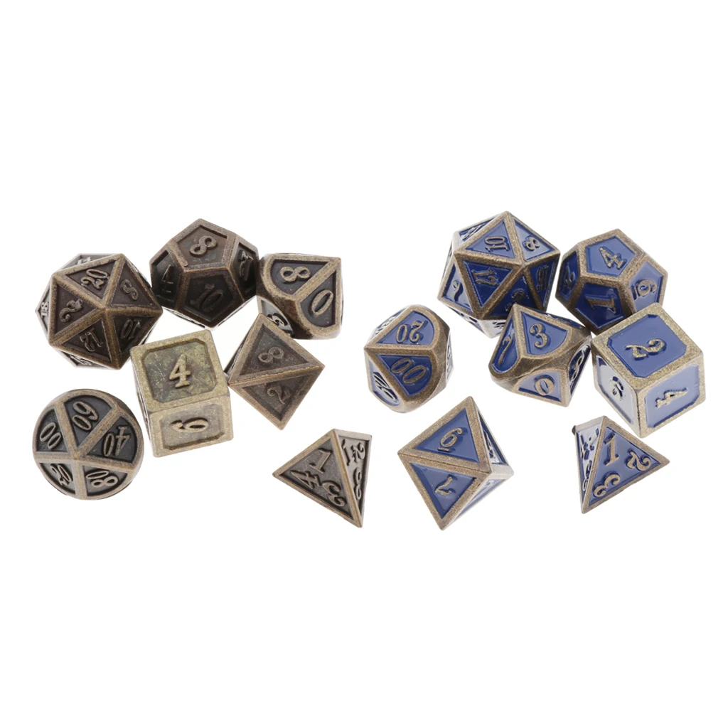 2 типа античные медные твердые металлические многогранные D& D игральные кости, старые медные металлические ролевые игровые кубики, 14 шт