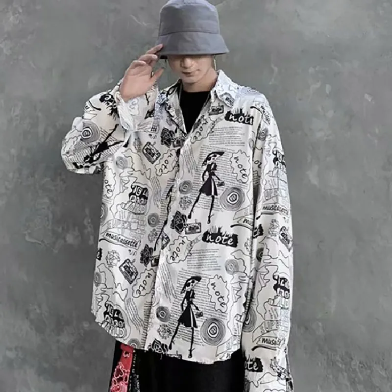 Модная женская блузка с мультяшным принтом, Harajuku, рубашка, весна-осень, Женская свободная уличная одежда, топы
