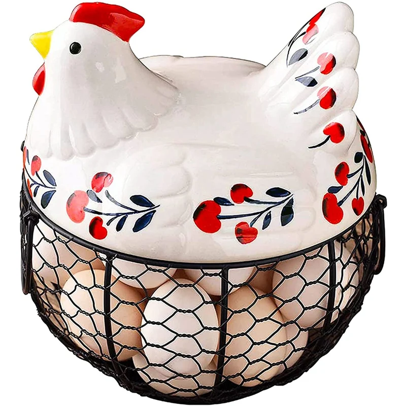 Chicken Egg Storage Skelter Baskets for Fresh Eggs,Black Metal Mesh