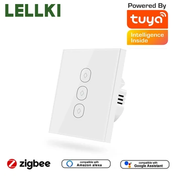 

LELLKI Tuya ZigBee Touch Switch Wifi Smart Light Switches EU With Neutral Wire Works With Alexa Voice Google Home Smart Life 10A