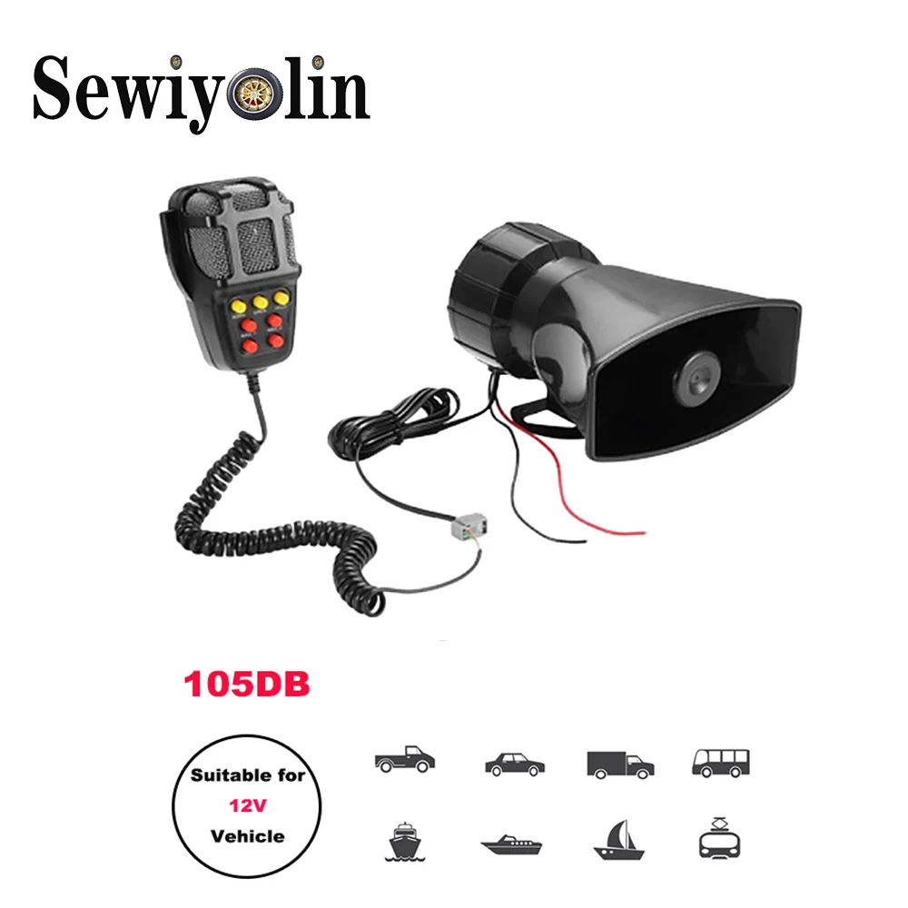 

Sewiyolin Spain for MINI Tone Sound Car Emergency Siren Car Siren Horn Mic PA Speaker System Emergency Amplifier Hooter 12V 100W
