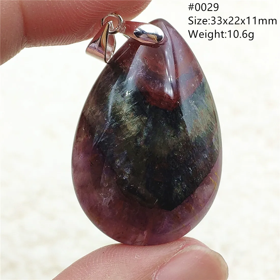 Genuine Natural Cacoxenite Auralite 23 Purple Red Pendant Water Drop Rutilated Bead Women Men AAAAAA