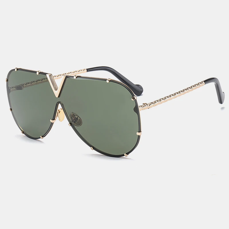 Новинка, солнцезащитные очки для мужчин и женщин, фирменный дизайн, металлическая оправа, негабаритная индивидуальность, высокое качество, унисекс, солнцезащитные очки MS678 - Цвет линз: C2 Gold-Green