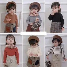 Свитер в полоску для маленьких девочек; Осень-зима г.; детский Однотонный свитер; Эластичный Мягкий Вязаный пуловер для малышей; свитер