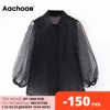 Aachoae Dot Embroidery Women  Organza Blouse 2022 Lantren Sleeve Black See Through Chic Top Casual Turn Down Collar Shirt Blusas ► Photo 1/6