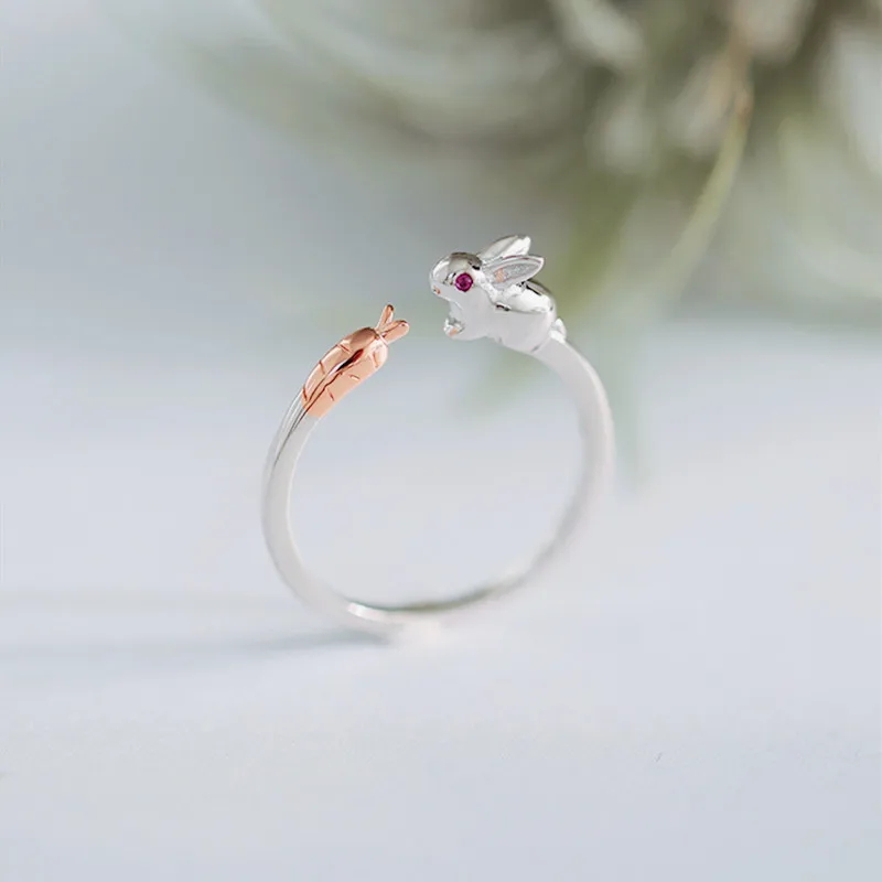 Модное Ювелирное кольцо милый кролик с морковкой Открытые Кольца для женщин детские пальчиковые anel feminino животные bisuteria
