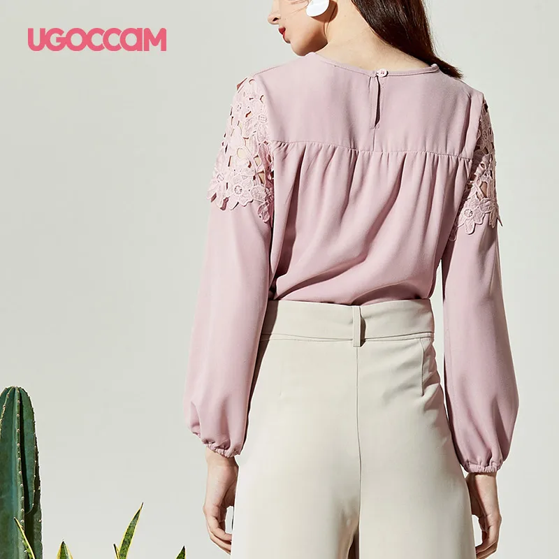 UGOCCAM рубашка с длинным рукавом Harajuku Kawaii Женская мода Длинный Рукав Цветочный Boho однотонная Повседневная Рабочая короткая винтажная размера плюс Autu