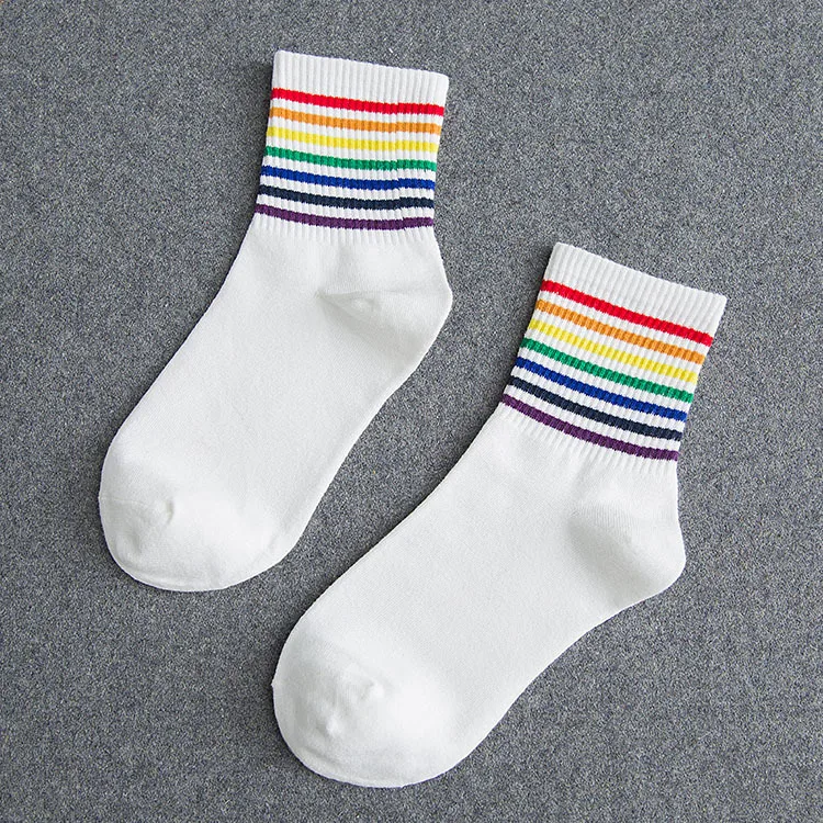Модные осенние полосатые радужные женские носки, Japanes Ins, трендовые милые женские носки без пятки, цветные и забавные 405 - Цвет: 09