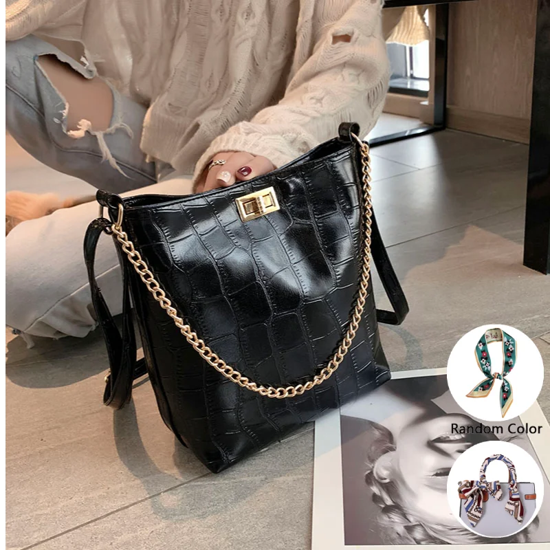 

Summer bag retro texture bag lady 2020 bag new trendy crocodile pattern chain strap shoulder messenger bucket bag