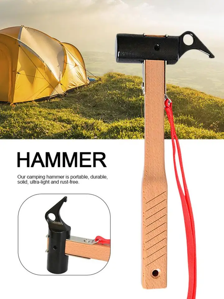 Marteau De Camping En Aluminium Avec Crochet, Arrache-piquets De Tente Tete De Marteau Argentee Noir 25 Cm 99449982