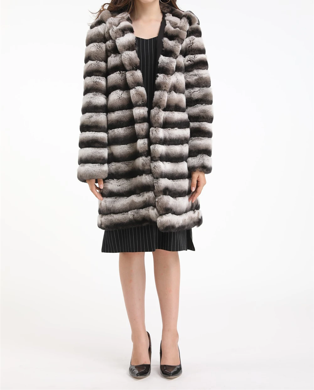 1907010 rex rabbit fur long coat with hood chinchilla color eileenhou (2)