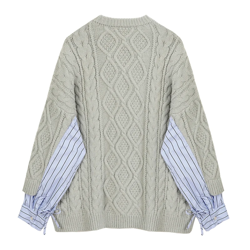 [EAM] Striped Big Size Knitting Sweater Loose Fit